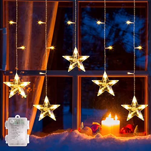 GlobaLink Christmas Window Lights 5 Stars 36 LEDs Star Curtain Lights Battery Powered with 8 Modes Timer IP44 Waterproof Star Fairy Lights for Home Window Xmas Wedding Party