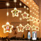 Lypumso Cortina de Luces Navidad, 3 * 0.6m 120LEDs Luces Estrella de Navidad, 5 Tipos de Colgantes de Navidad, 8 Modos USB con Control Remoto, Ideal para Decoracion Navidad, Fiesta, Balcón, Jardin