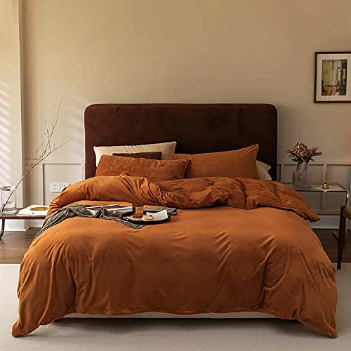 Omela Warm Fleece Winter Bettwäsche 220x240 Karamell Braun Cashmere Touch Plüsch Bettbezug mit Kopfkissenbezug 80x80 cm 3 Teilig Flauschig Coral Fleece Winterbettwäsche Set Reißverschluss