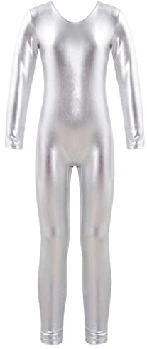 winying Kids Girls Boys Spandex Crew Neck Long Sleeve Full Bodysuit Unitard Athletic Gymnastics Leotard Catsuit Silver D 6 Years