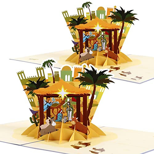 Pop-Up-Karten, Geburt, Jesus, 3D-Weihnachtskarte, religiöse, Grußkarte (Krippe) 2 Stück