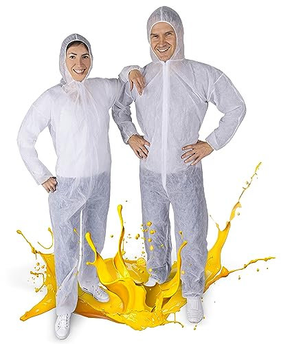 Paintbutler - PP-Schutzanzug mit Kapuze - Maleranzug - Einweg - Overall zum Schutz vor Farbspritzern, Baustaub, Glaswolle, Schmutz - Weiß… (XL)
