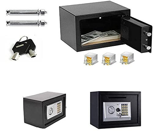 4.6L Electronic Digital Safe Box Security Fireproof Lock Box Home Hotel Security Money Safe with 2 Locking Bolts&2 Keys,Wall Mounted for Home Office Cash Jewelry Money