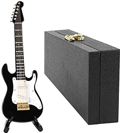 Musiin Mini-E-Gitarre mit Ständer und Koffer, 14 cm, Mini-6-Saiten | Home Music Studio Schreibtisch-Dekoration, Geschenk für Gitarrenliebhaber (Schwarz)