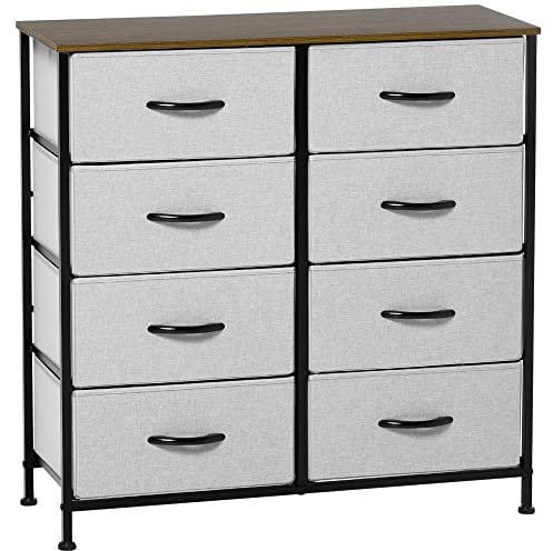 HOMCOM Fabric Chest of Drawers, Industrial Bedroom Dresser with 8 Fabric Drawers, Steel Frame and Wooden Top for Nursery, Living Room, Hallway, Grey