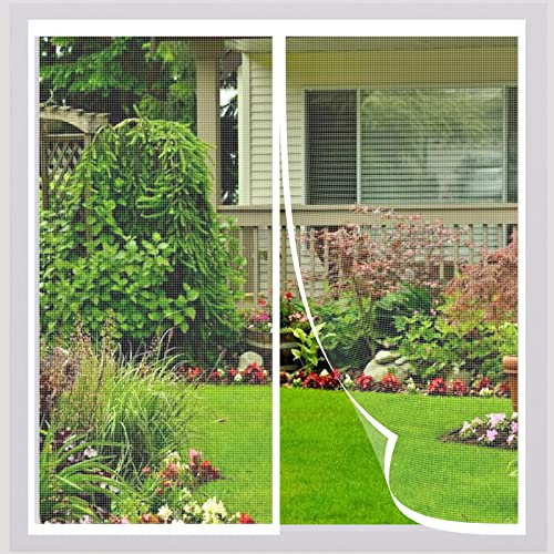 Zanzariera Magnetica Bianco, 115x140 CM Anti Zanzare Calamite Tenda, Easy to Install, zanzariera finestra Schermi Fotogramma Intero Zanzariera Magnetica per Porte Finestre Balcone Soggiorno