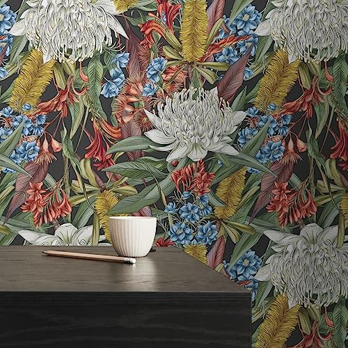 Livingwalls Blumentapete Bunt Schwarz - Tapete Wohnzimmer Schlafzimmer 394282 - Vliestapete Dschungel - 10,05 m x 0,53 m für 5,33m² - Made in Germany