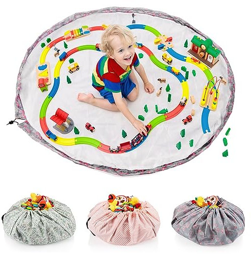 all Kids United® Kinder Spielzeug-Beutel Aufbewahrungsbeutel Ø 140cm Spielzeugsack Aufräumsack & Spieldecke mit Kordelzug (Flamingo)