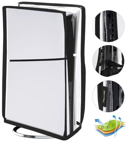 PlayVital Cover Antipolvere per ps5 Slim Disc Edition,Copertura Verticale Impermeabile Custodia Protettiva per Console Disco Edizione-Trasparente