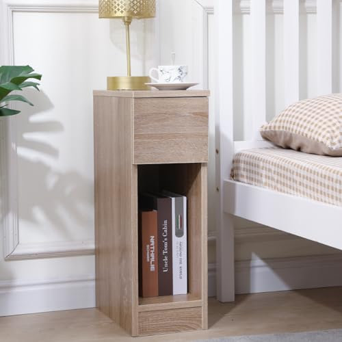 Menaka Bathroom Slim Floor Cabinet High Glossing with Drawer Small Corner Space, Toilet Paper Unit Storage Cupboard Cabinet Multifunctional Sofa Side Table Bedroom Beside Nightstand (Walnut)