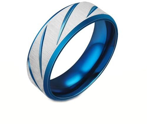 Ayoiow Edelstahl Eheringe Blau 6MM Mattiert Fertig Mit Streifen Punk Ring Herren