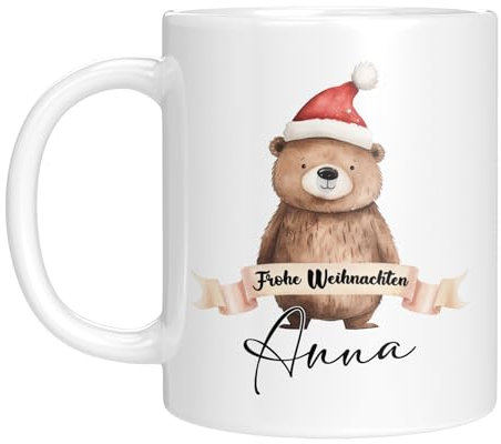 TassenTicker TASSENTICKER - Tasse zu Weihnachten - Weihnachtstasse - Personalisiert mit Namen - Kaffeetasse für jungen und Mädchen - Frohe Weihnachten - Weihnachts-Deko (Bär)