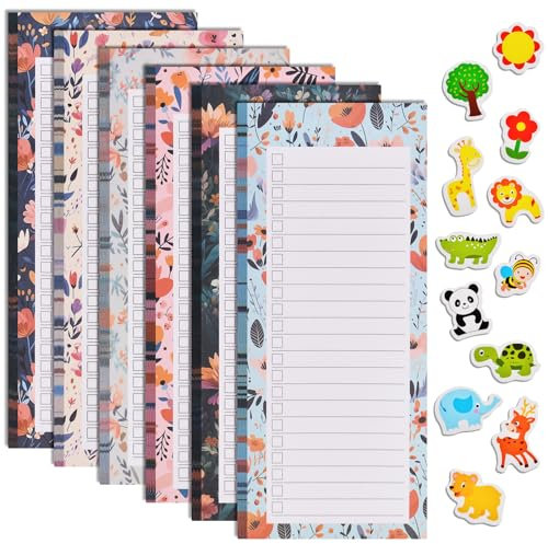 AUAUY 6PCS Bloc de Notas MagnéTico, Bloc MagnéTico para Nevera, DiseñO de Flores To Do List, Bloc Notas con 12PCS Mini Imanes para Refrigerador, Lista Compra Nevera Magnetica, 50 Hojas por Bloc
