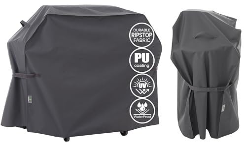 F&J Outdoors BBQ Cover 100% Waterproof High Density Fabric Large Barbecue Grill Cover With Windproof Fixing Design Tear and Cut Resistant Anti-UV,Grey 160cmx68.6cmx119.4cm (63Wx27Dx47H)