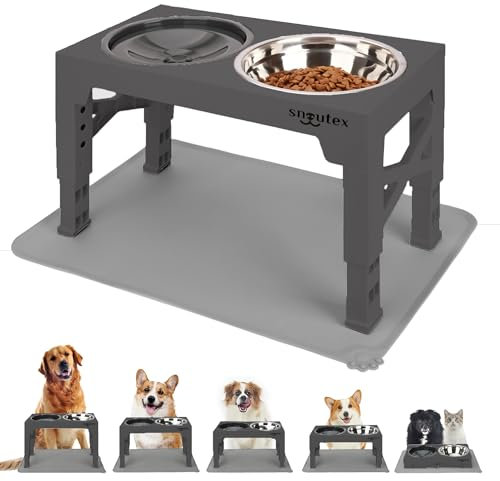 SNOUTEX Gamelle Chien Surelevee - Gamelle pour Chien Surélevée en 5 Hauteurs Réglables, Gamelle Anti Eclaboussure Chien de Toutes Tailles et Tapis Gamelle Chien et Chat. Chien Accessories.