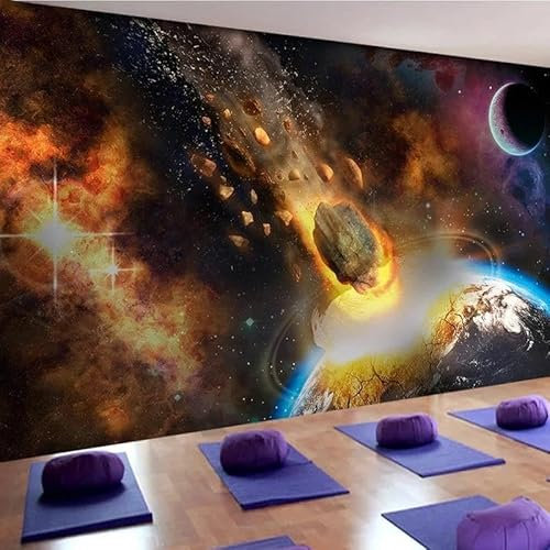 LUXINSHISU Fototapete 3d wohnzimmer tapete sternenhimmel meteorit mond schlafzimmer dekorative hintergrund wand kunst sticker seiden stoff wandmalerei
