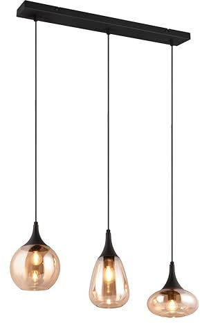Trio Leuchten Pendelleuchte Lumina 317000313, Metall Schwarz matt, Glas amber, exkl. 3x E14