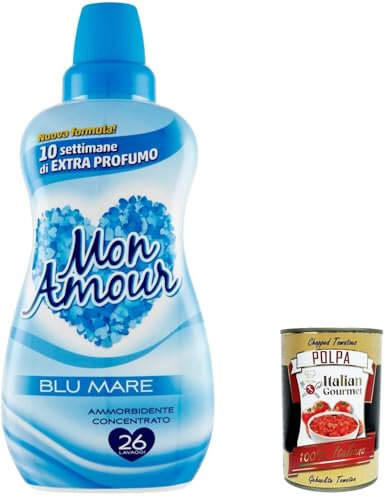 6x FELCE AZZURRA Mon Amour Blu Mare Ammorbidente Concentrato, Konzentrierter Weichspüler, 26 Wäschen,650ml + Italian Gourmet polpa 400