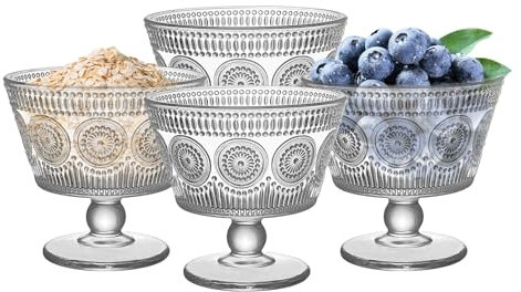 Aurfedes Set di 4 ciotole da dessert per crema ghiacciata, 170 g, in vetro con base pesante, tazze vintage per snack e bevande (4 pezzi)