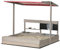 Outsunny Arenero de Madera para Niños Arenero Infantil con Techo Regulable Banco Pizarra Juego y Juguetes de Cocina para Niños de 3-7 Años para Patio Terraza 114x110x110 cm Gris