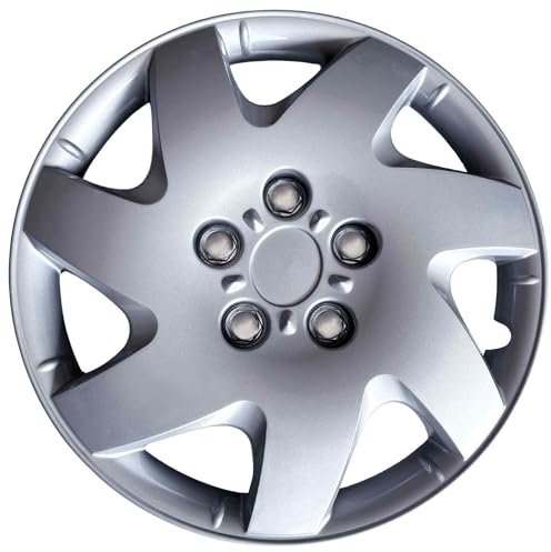 AUTOZOCO Tapacubos universales, Juego de 4 Tapacubos, Aptos para Coche, Furgoneta, ABS Resistente a Fuertes Impactos, con Anillo sujeción Ajustable, Diseño Chicago, 14 Pulgadas