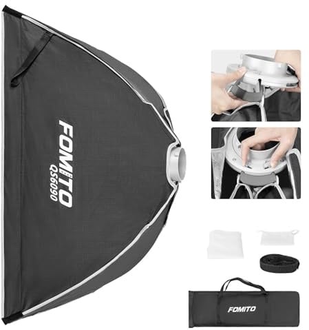 FOMITO Rechteckige Softbox, 60 x 90 cm, Schnellentriegelung, Bowens-Halterung, Softbox mit Wabenraster, Lichtdiffusor, Tasche für Godox SL-60W SL60IID SL150R SL300R Aputure 120d usw