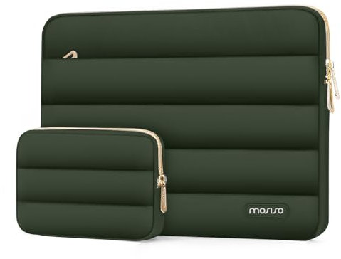 MOSISO 15-15.6 inch Laptop Case, 16 inch Puffy Laptop Sleeve Compatible with MacBook Pro 16, HP Dell ASUS Acer Toshiba Lenovo Notebook Computer, Polyester Horizontal Bag with Small Case, Army Green