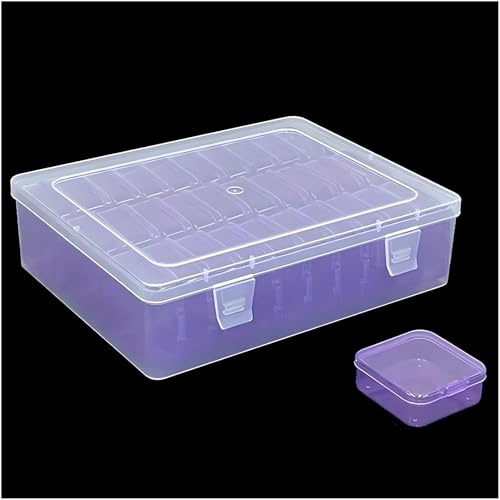 Forever bene Scatola Porta Oggetti 31 Pezzi - Organizer Minuteria in Plastica Trasparente con Coperchio per Diamond Painting, Viti, Gioielli, Set Modulare (Viola)