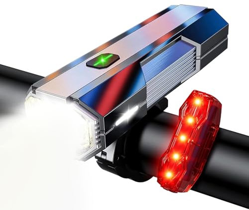 Fahrradlicht Set, 5000 Lumen Extrem Hell Fahrrad Lichter LED Set, USB Aufladbar IPX6 Wasserdicht Fahrradlampe, 4400mAh Fahrradlichter, StVZO Zulassung Fahrradbeleuchtung Set für Nachtfahrten