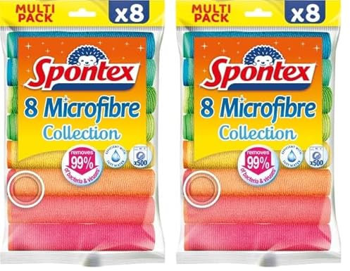 Spontex - Colección de microfibras - Microfibras Multiusos - 8 microfibras (Paquete de 2)