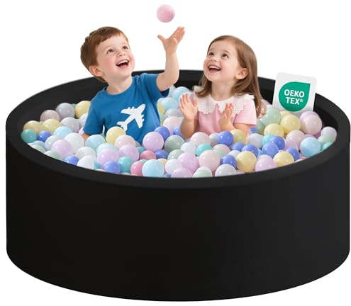 Zedachica Bällebad Baby 120Cmx40Cm Schaumstoff Bällebad Kinder Rund ab 1 Jahr Baby Bällepool für Innen und Außenbereich Mädchen und Jungen, (Schwarz, Ohne Bälle)
