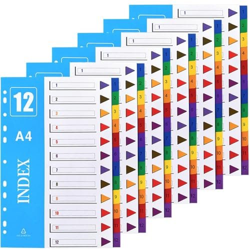Trennblätter für Ordner A4 12-teilig, (6er-Packung) Akten-Trennblätter, poröse Mehrzweck-Indexteiler für Schule, Zuhause, Arbeit, Büro, Organisation (gemischte Farben, A4)