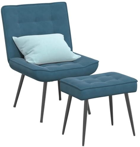 LAPOOH Relaxsessel mit Hocker Blau Samt, Fernsehsessel, Kinosessel, Lesesessel, Tv Sessel, Ohrensessel, Armsessel, Seselstuhl Wohnzimmer - 4012336