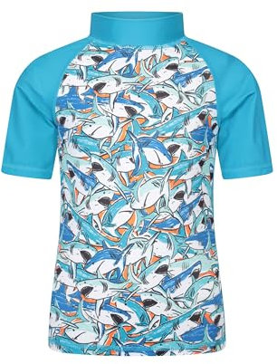 Mountain Warehouse Kids Rash Vest Hoodie - UPF50+ Protection Childrens Rash Guard, Quick Dry Beach Top, Flat Seams, Stretch Swimwear - Spring Summer, Pool Bright B 9-10y