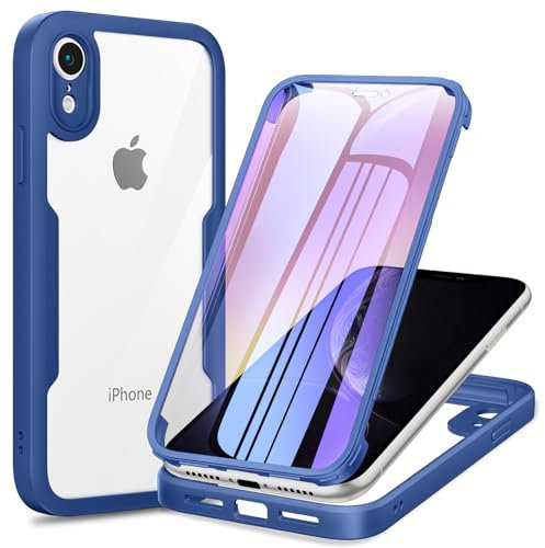 Phoona für iPhone XR Hülle, 360 Grad Robust Stoßfest Schutzhülle mit Eingebautem Displayschutz, Case Transparent Panzerhülle Handyhülle für iPhone XR, Blau
