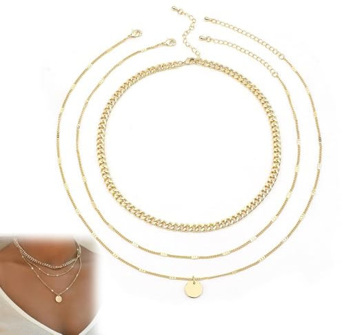 3 Pezzi Collana Acciaio Inossidabile Donna, Catenina Acciaio Regolabile Oro, Collane Perle Serpente, Ciondolo a Catena con Moneta