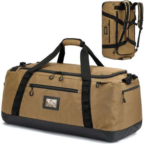 TUGUAN 120L Reisetasche Groß XL Weekender Reise-Rucksack für Herren Damen Wasserdicht Extra großes Gepäck Handgepäck Tasche für Urlaub Camping Sport Duffel Bag, 30''/76cm, Braun