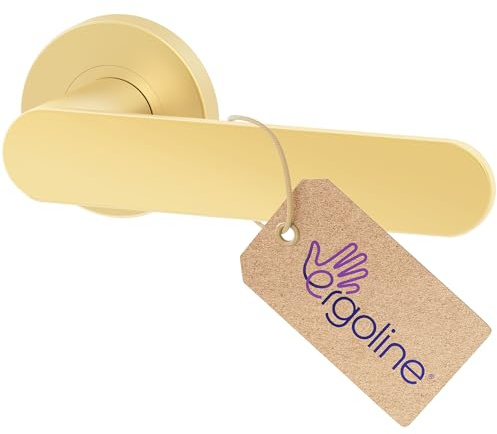 ERGO line PRIMA Gold Türbeschlag Türgriff ohne Schlossrosette, Messingfarben Matt, Gold Matt, Rund-Rosette, Drückergarnitur, Türbeschlag, Türklinke, Türdrücker