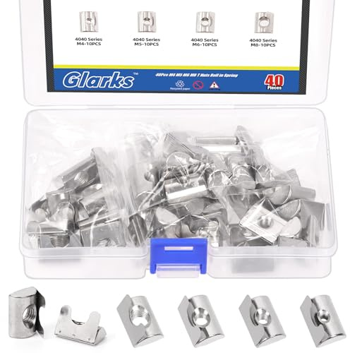 Glarks 48pcs M4/M5/M6/M8 30 SeriesT-Muttern Roll in Federkit, Silberfeder T-Mutter, Halbrundrolle T-Muttern, Europäische Standard 3030 Serie für Aluminiumprofil