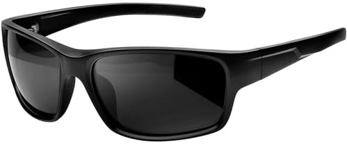 KANASTAL Gafas de Sol Deportivas Negras Hombre Polarizadas Mujer Rectangulares Curvas Retro Ciclismo Conducir Running Protección UV400 - Montura Mate Negro