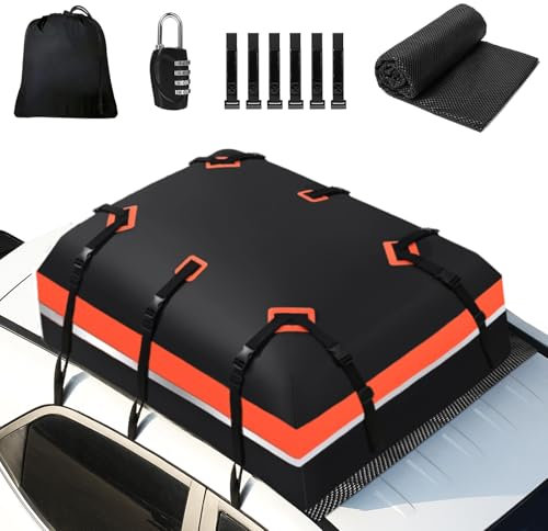 JOBYNA Auto Dachbox Faltbare, 21 Kubikfuß/ 585 L PVC Dachkoffer Gepäckbox 100% Wasserdichter Dachtasche, Dachgepäckträger Tasche für Alle Autos mit Kombinationsschloss, Aufbewahrungstasche