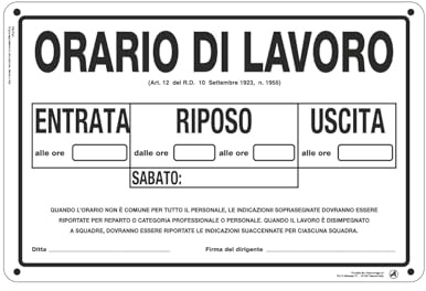 Cartello Segnaletico Orario di lavoro Alluminio Premium 30x20 cm – Made in Italy, Resistente Esterno, Stampa HD, Installazione Facile, Conforme Normative