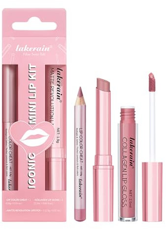 3PCS Matte Liquid Lipstick Lip Balm & Lip Liner Lip Kit, Hydrating Tinted Pink Lip Balm, Collagen Lip Gloss For Dry Lips, Waterproof Make Up Set (Colour, # 01)