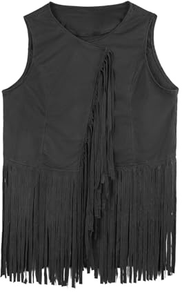Unisex Ärmellose Weste Mit Langen Fransen Knopflose Mittellange Fransenweste Quaste Cardigan Hippie Vorne Offen Hemd Gilet Übergangsjacke Y2K Streetwear Kostüm Zubehör Für Karneval Halloween Cosplay