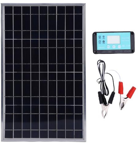 Fockety Kit de Panneau Solaire, 100W Panneau Monocristallin 12V 10-50A Contrôleur de Charge Solaire avec Clips de Batterie pour RV, Camping-car, Lumières Extérieures, Caravane, Moto