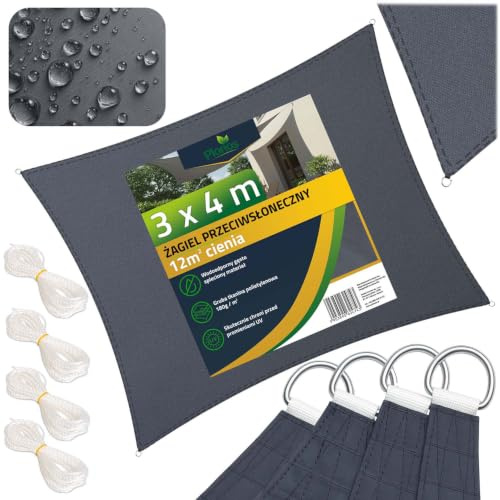 Plonos Sonnensegel Sonnenschutz Balkon Terrasse - Wasserdicht 160 g/m² - UV-Schutz - Rechteckig 4 x 3 m Grau