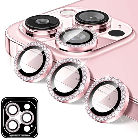 Kucheed Kameraschutz Kompatibel für iPhone 12 Pro, Bling Diamant Kameraabdeckung aus Gehärtetem Glas, Automatische Ausrichtungsmetallringe, Glitzer 9H Kamera Objektiv Schutz Aufkleber