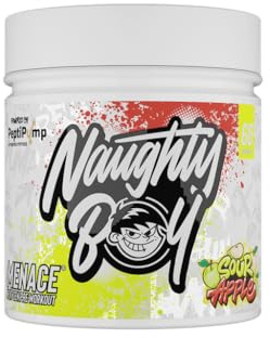 Naughty Boy Menace V2 Pre Workout Powder, High Stim Energy, Pump & Focus Formula with PeptiPump, Citrulline & Beta Alanine, 60 Servings, Sour Apple