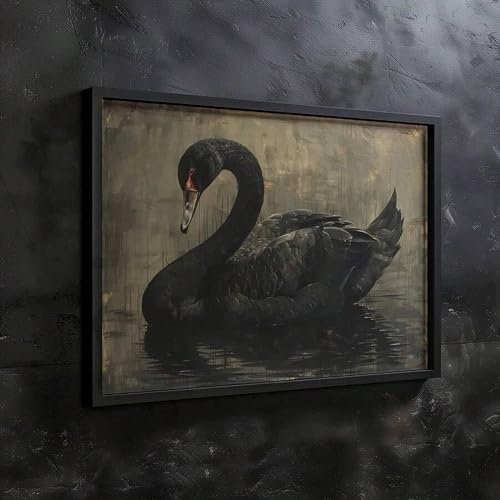 Gothic Style Black Swan Art Retro Poster Dark Academia Moody Vintage Gemälde Leinwanddruck Wandbild für Wohnzimmer Dekor (20x30/Rahmenlos)