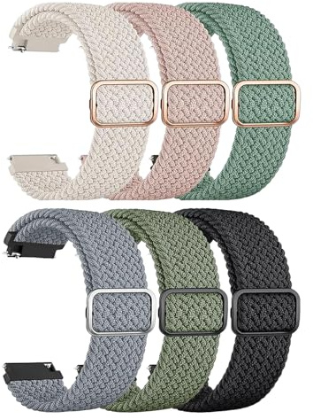 Rainway Lot de 6 bracelets de montre élastiques de 20 mm en nylon tressé réglable pour homme et femme avec boucle (6 couleurs)